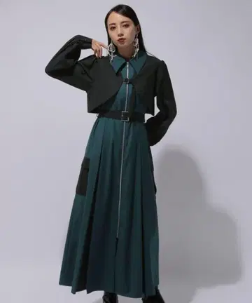 볼레로 디자인 카고 원피스(HARE) 그린 x 블랙