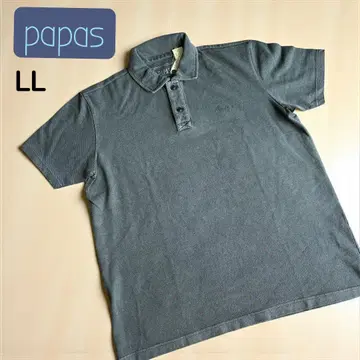 미사용 Papas 파파스 반팔 피케 셔츠 로고 자수 LL 앤티크 블루