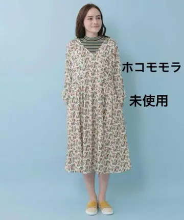 미사용 호코모모라 플라워 부케 티셔츠 롱 원피스 꽃무늬 긴팔