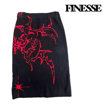 FINESSE 블랙 레드 그래픽 타이트 스커트 XS-S