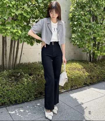 MAJESTIC LEGON 슬림 레그 플레어 팬츠 블랙 S 사이즈