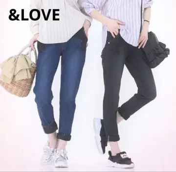 &LOVE 데님 플라워 레이스 스트레치