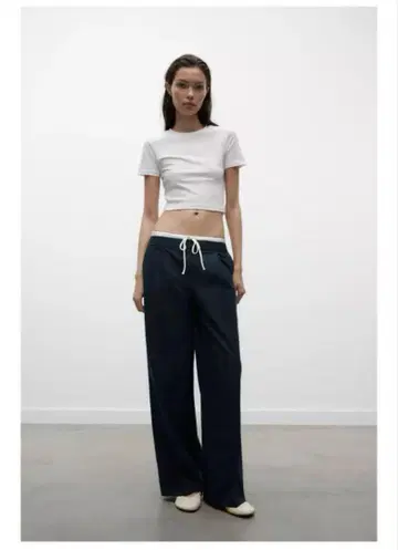 ZARA 와이드 레그 팬츠 더블 허리 밴딩 XS