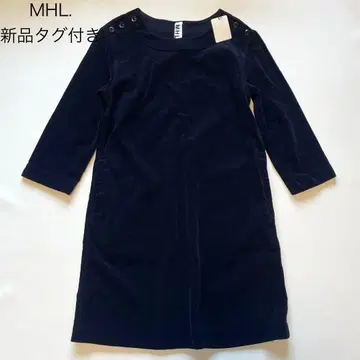 미사용 새상품 [ MHL. ] 긴팔 롱 원피스 코듀로이 네이비 I