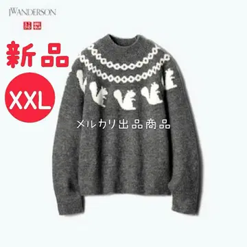 유니클로 JWAnderson 자카드 크루넥 스웨터 XXL 그레이
