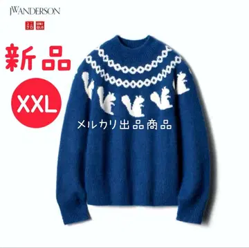 유니클로 JWAnderson 자카드 크루넥 스웨터 XXL 블루