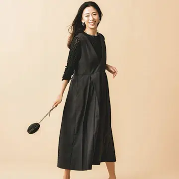 택 포함 새상품 마르티니크 플리츠 오버롤 스커트 잡지 게재 완판템 블랙