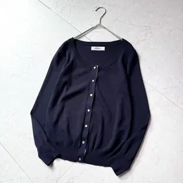 JENNE 제뉴 가디건 S 은색 버튼 네이비 화이트
