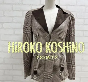 새상품급 HIROKO KOSHINO PREMIER 체크 무늬 린넨 실크