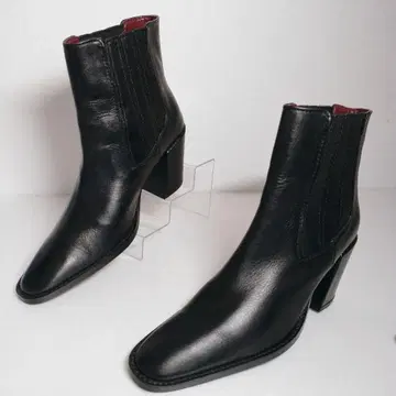 ZARA 천연 가죽 힐 부츠 사이드 고어 블랙 23cm 새상품급