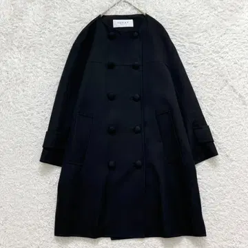 컨디션 최상 어도어 롱 코트 실크 두꺼운 원단 노카라 블랙 36 S