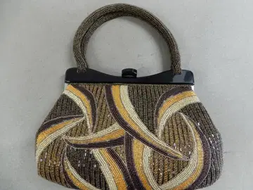 커다란 쇼와 레트로 비즈 백 브라운 계열