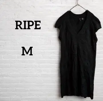 해외 구제 의류 RIPE [ M ] 블랙 V넥 반팔 니트 튜닉