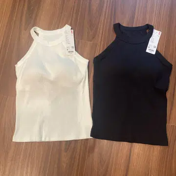 UNIQLO 홀터넥 브라 탱크탑 화이트 블랙 M 사이즈