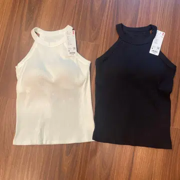 UNIQLO 홀터넥 브라 탱크탑 화이트 블랙 M 사이즈