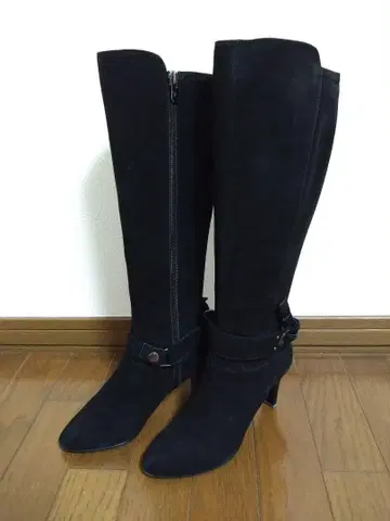 긴자 카네마츠 블랙 스웨이드 롱 부츠