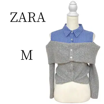 ZARA 자라 파랑 스트라이프 패턴 그레이 긴팔 니트/스웨터 M