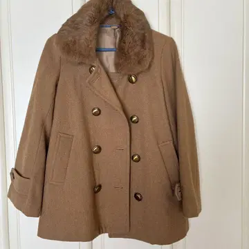 Heather 베이지 더블 브레스트 피 코트 L