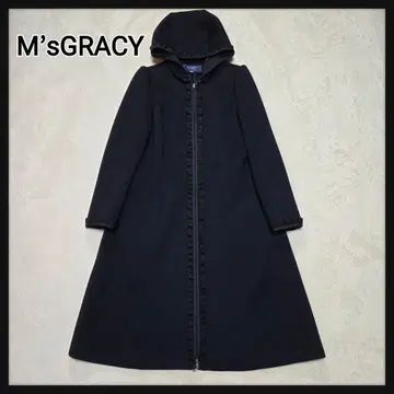 [새상품급] M'SGRACY 후디드 롱 코트 프릴 더블 지퍼 38