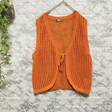 kutir 여성용 FREE 사이즈 오렌지 시스루 니트 베스트