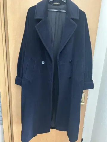 네이비 더블 브레스트 롱 코트