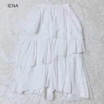 이에나 화이트 롱 스커트 프릴 플레어 스커트 티어드