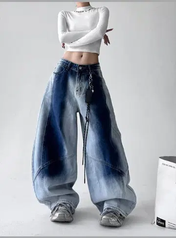 데님 배기 팬츠 Y2K 카고 팬츠 와이드 팬츠 헤이세이 갸루 00s