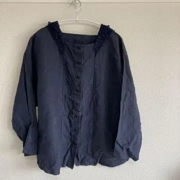 nest robe 린넨 다크 네이비 프릴 옷깃 셔츠