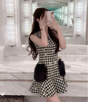 LUMIGNON 슬리브리스 하운드투스 체크 패턴 원피스