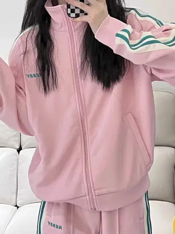핑크 스트라이프 집업 저지