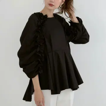 MERAKI 메라키 소매 프릴 페플럼 블라우스 블랙 M 사이즈