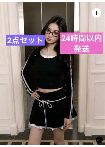 andwang 레이스 트리밍 리본 탑&스커트 2점