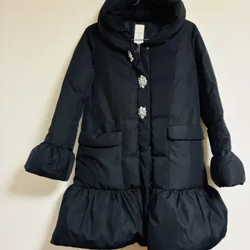 Cherry Ann 여배우 옷깃 다운 자켓 블랙 비쥬