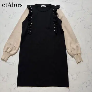 etAlors 애로우 니트 원피스 펄 프릴 블랙 블랙 F