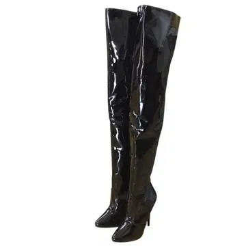 프리저 니하이 에나멜 부츠 사이드 지퍼 블랙 사이즈 22.5cm