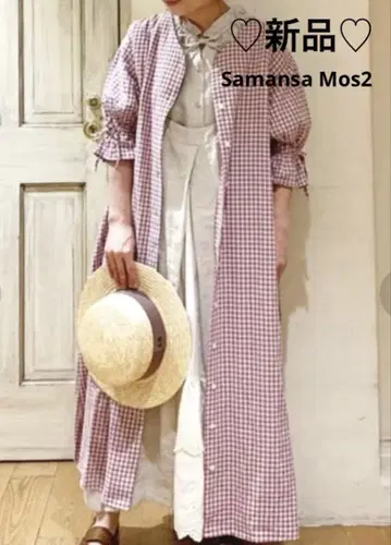 새상품 Samansa Mos2 깅엄 캔디 슬리브 원피스