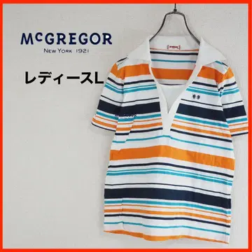 A3927 새상품급 MCGREGOR*티셔츠*반팔*보더*L*화이트 오렌지