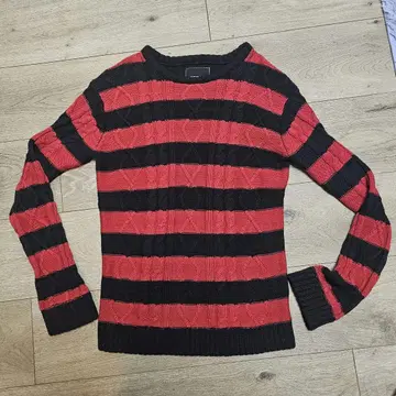 NUMBER (N)INE DENIM 케이블 보더 니트 레드 블랙