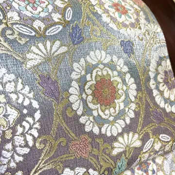 순수 실크 육통 후쿠로 오비 [ 화문 자수 당초 ]