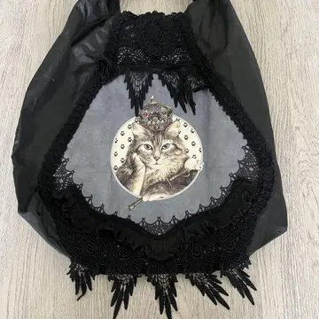 에코백 서브백 BLACK 블랙 고양이 레이스