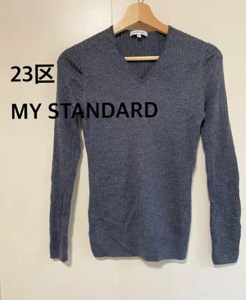 23구 MY STANDARD 그레이 V넥 니트 울 100% 38