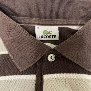 LACOSTE 브라운/그레이 스트라이프 피케 셔츠 사이즈 3