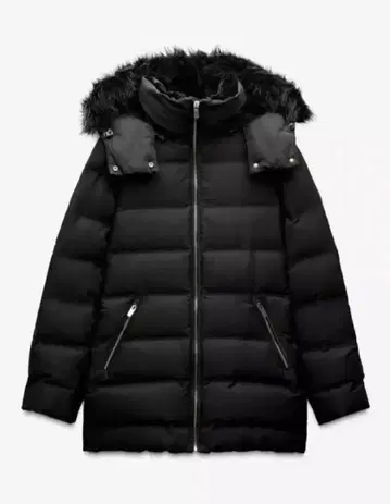 ZARA 세미롱 후드 부착 다운 자켓