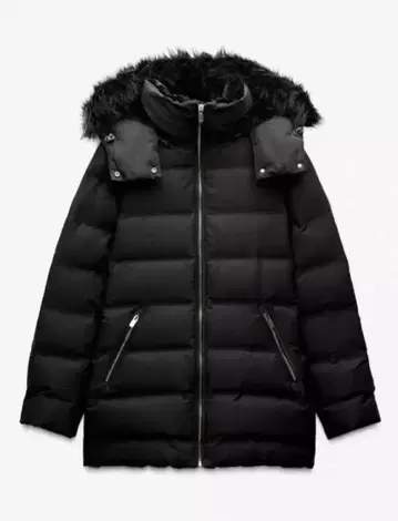 ZARA 세미롱 기장 후드 부착 다운 자켓