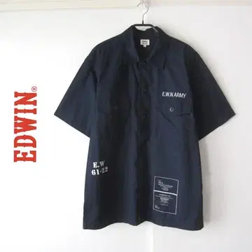 새상품급 EDWIN 에드윈 밀리터리 반팔 셔츠 L 네이비