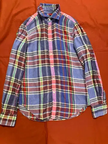 랄프 로렌 마드라스 체크 패턴 린넨 긴팔 셔츠