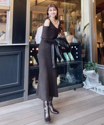 rienda 오프숄더 니트 원피스