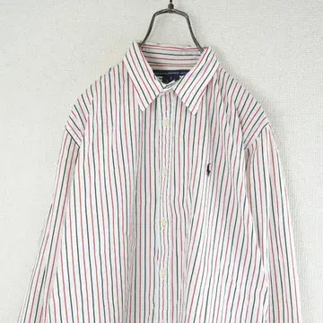 G9964*랄프 로렌 원포인트 스트라이프 패턴 셔츠 화이트 레드 L