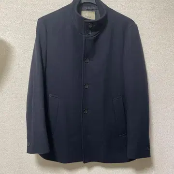 네이비 버튼 울 코트