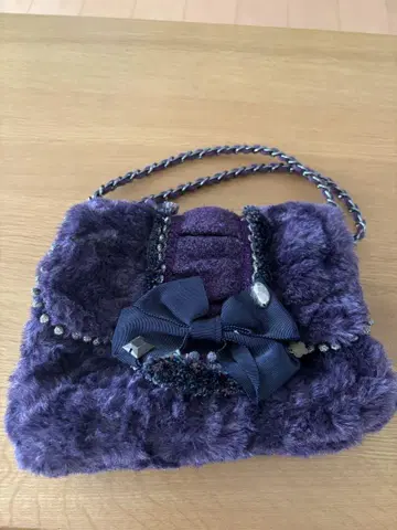 ANNA SUI mini 퍼플 퍼 핸드백 리본 포함